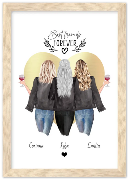 3 Beste Freundinnen Poster Geschenk personalisiert | Bild Geschenkidee Schwester, Kollegin, Mama | True Friends