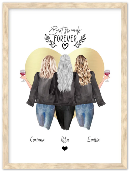 3 Beste Freundinnen Poster Geschenk personalisiert | Bild Geschenkidee Schwester, Kollegin, Mama | True Friends