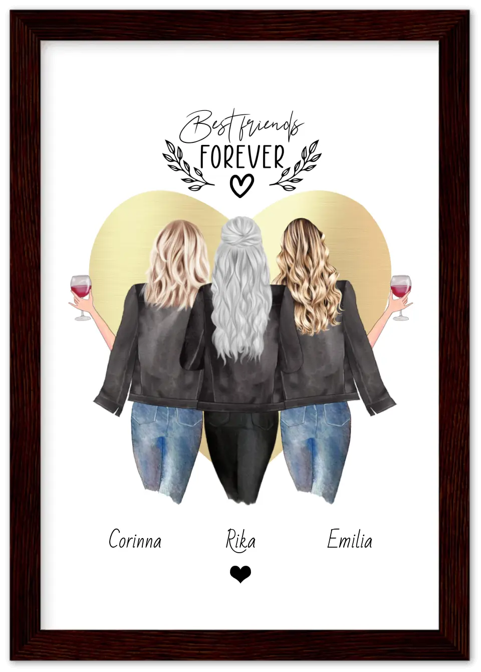 3 Beste Freundinnen Poster Geschenk personalisiert | Bild Geschenkidee Schwester, Kollegin, Mama | True Friends