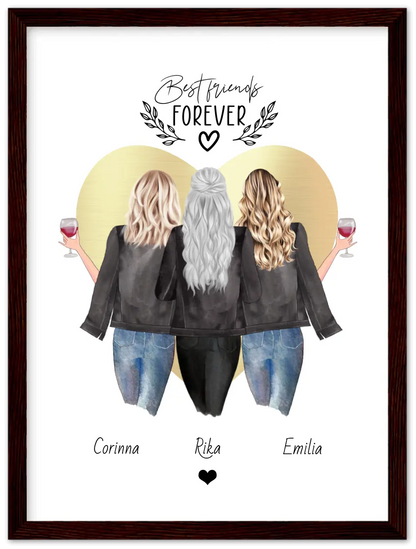 3 Beste Freundinnen Poster Geschenk personalisiert | Bild Geschenkidee Schwester, Kollegin, Mama | True Friends