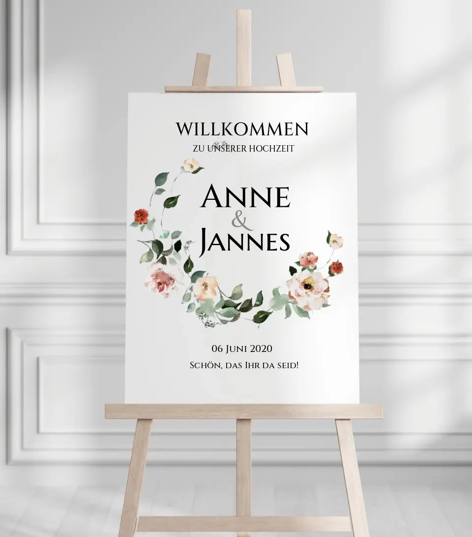 Willkommensposter Hochzeit  | Willkommensschild Hochzeit personalisiert mit Namen Datum | Hochzeitsempfang Schild