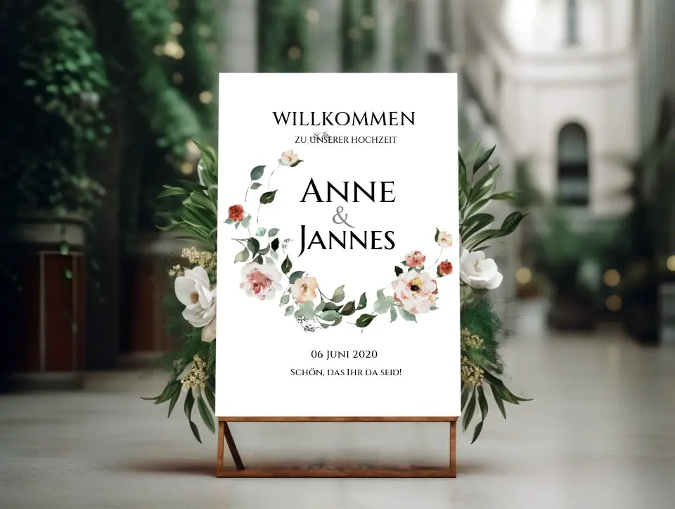 Willkommensposter Hochzeit  | Willkommensschild Hochzeit personalisiert mit Namen Datum | Hochzeitsempfang Schild