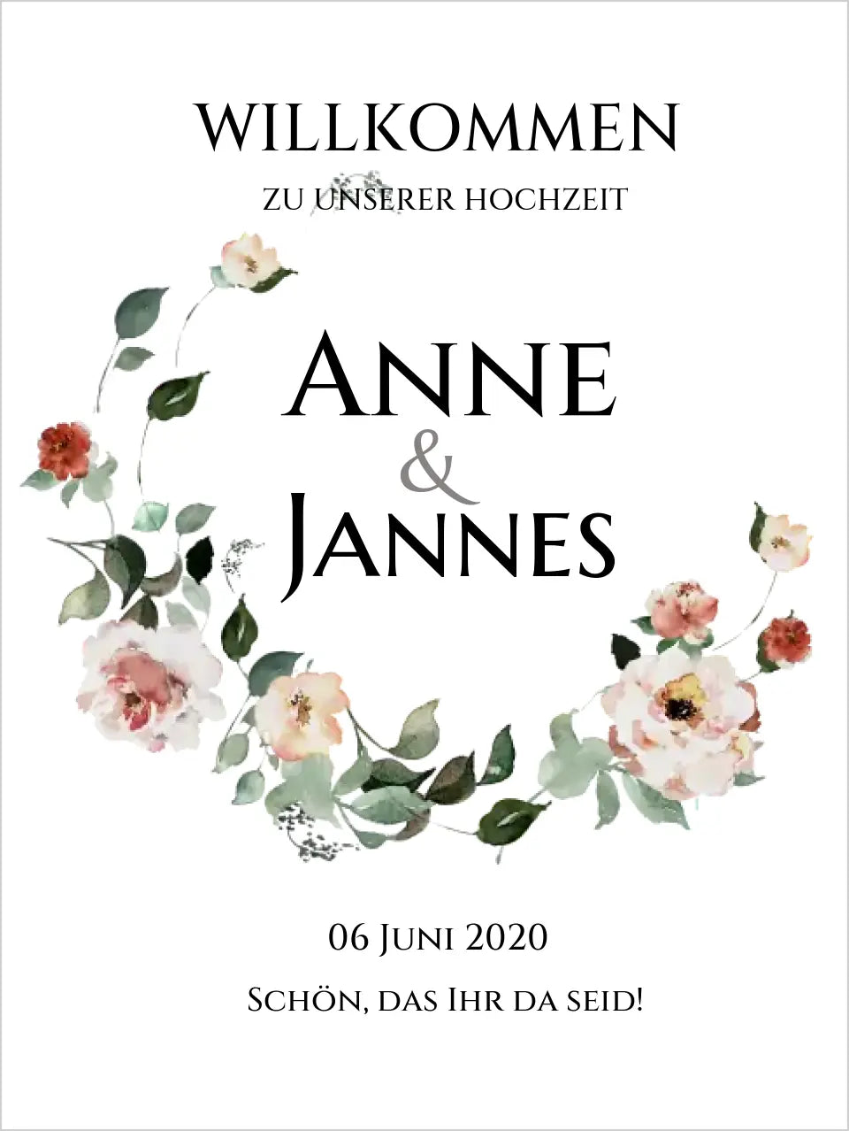 Willkommensposter Hochzeit  | Willkommensschild Hochzeit personalisiert mit Namen Datum | Hochzeitsempfang Schild