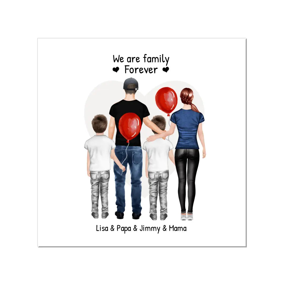 Personalisiertes Poster Familie mit 2 Kindern - Familienbild mit 2 Kindern - Personalisiertes Familienportrait - We are family