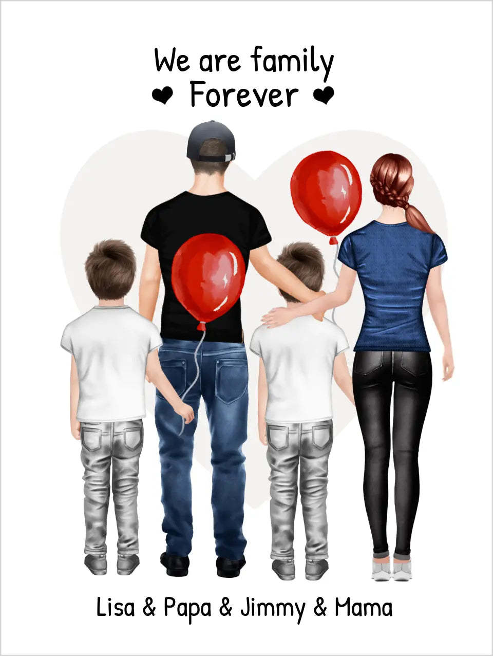 Personalisiertes Poster Familie mit 2 Kindern - Familienbild mit 2 Kindern - Personalisiertes Familienportrait - We are family