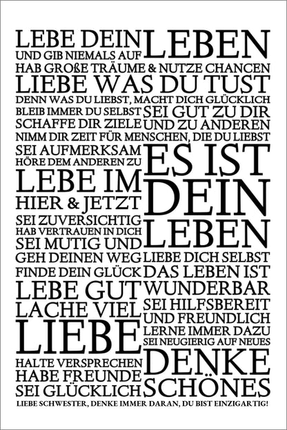 ZEITRAUM-KUNSTDRUCK, LEBE DEIN LEBEN, Sprücheposter mit Personalisierung