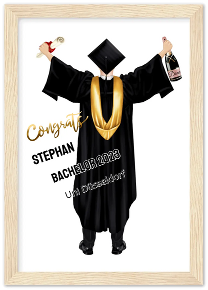 Abschlussgeschenk personalisiertes gerahmtes Poster Geschenk Bachelor - Geschenk Master - Geschenk Abitur - Schulabschluss Männer