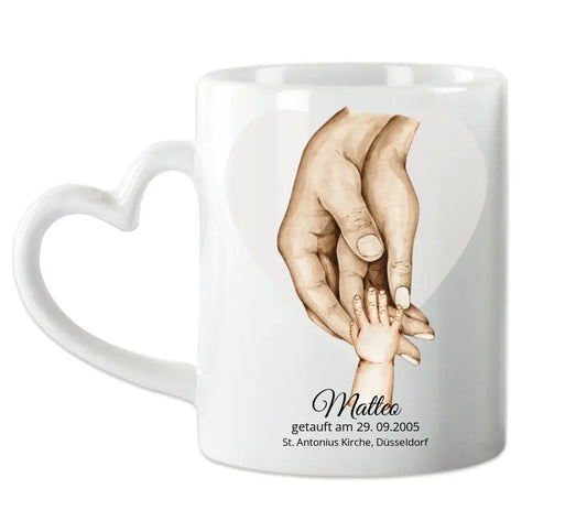 Taufgeschenk mit Namen und Datum | Tasse / Teller / Poster | Personalisiertes Babygeschenk | Geschenk zur Taufe | Geburtsgeschenk | Hände