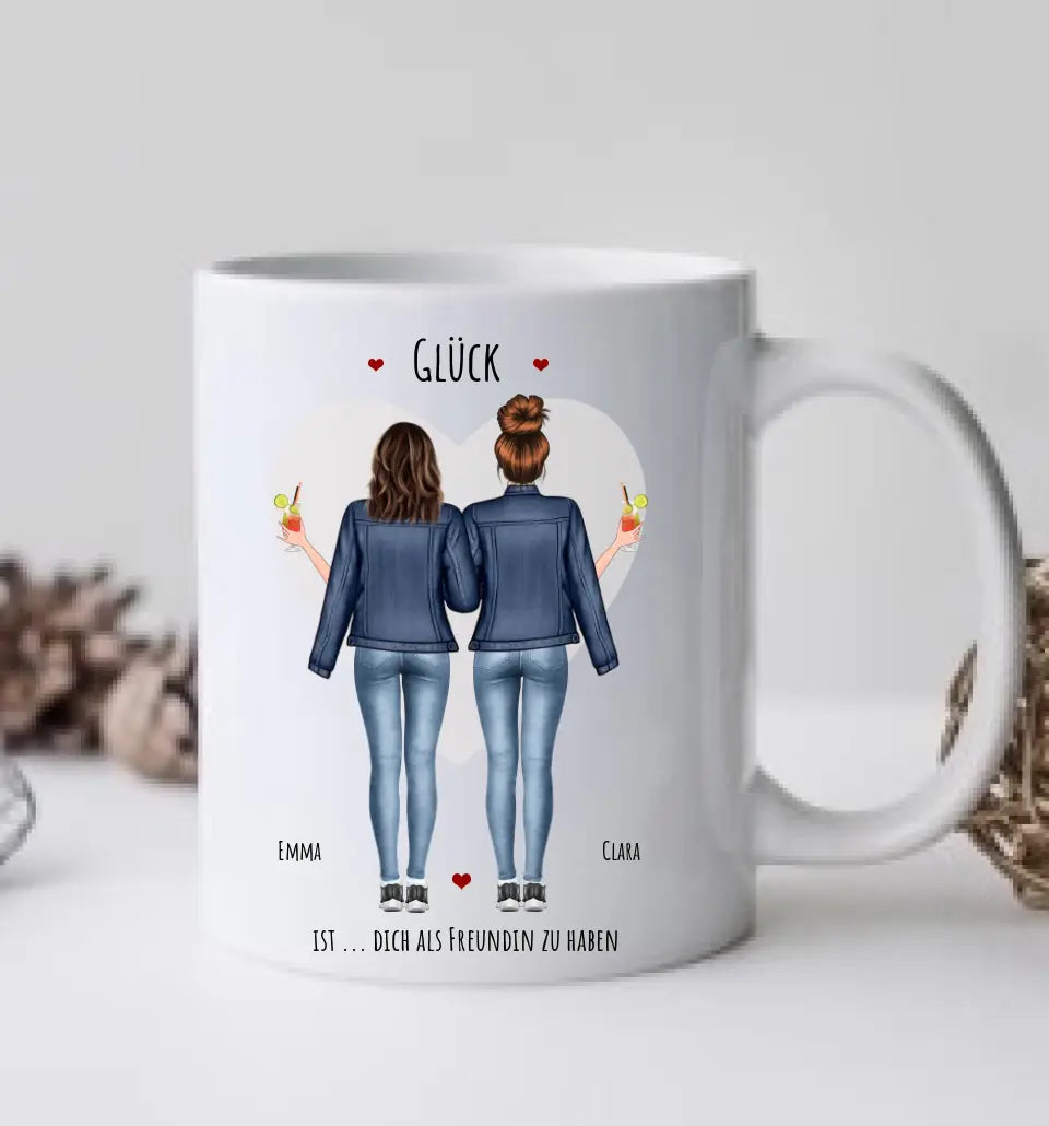 Glück 2 Beste Freundinnen Geschenk Tasse, Personalisierte Tasse Freundin, Geschenk Schwester,