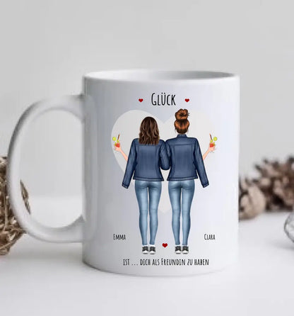 Glück 2 Beste Freundinnen Geschenk Tasse, Personalisierte Tasse Freundin, Geschenk Schwester,