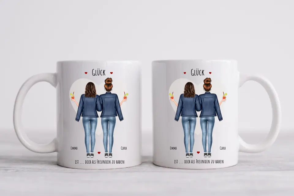 Glück 2 Beste Freundinnen Geschenk Tasse, Personalisierte Tasse Freundin, Geschenk Schwester,