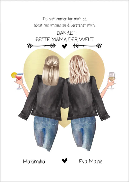 Danke! Beste Mama der Welt - Muttertagsgeschenk  personalisiertes Poster - Mutter & Tochter Poster - Mutter Geburtstag