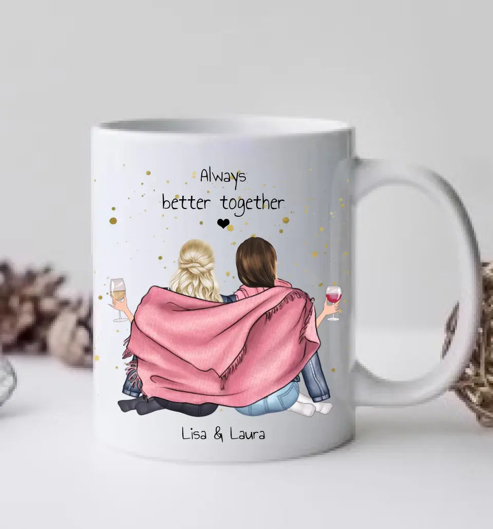 2 Beste Freundinnen Tasse personalisiert - Beste Freundin Geburtstagsgeschenk Mama, Schwester, Kollegin