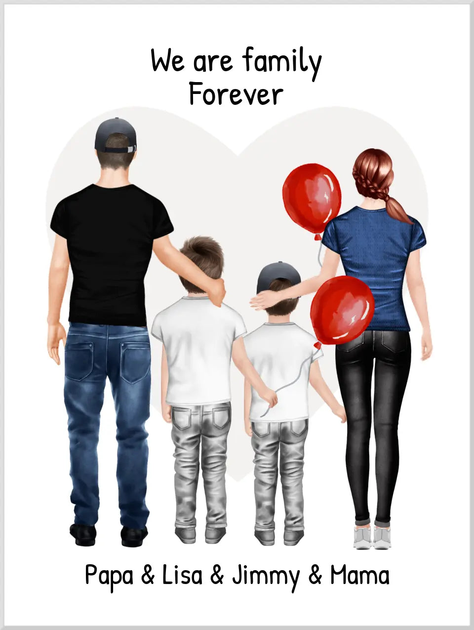 Familienbild mit 2 Kindern - Personalisiertes Familienportrait - We are family 2