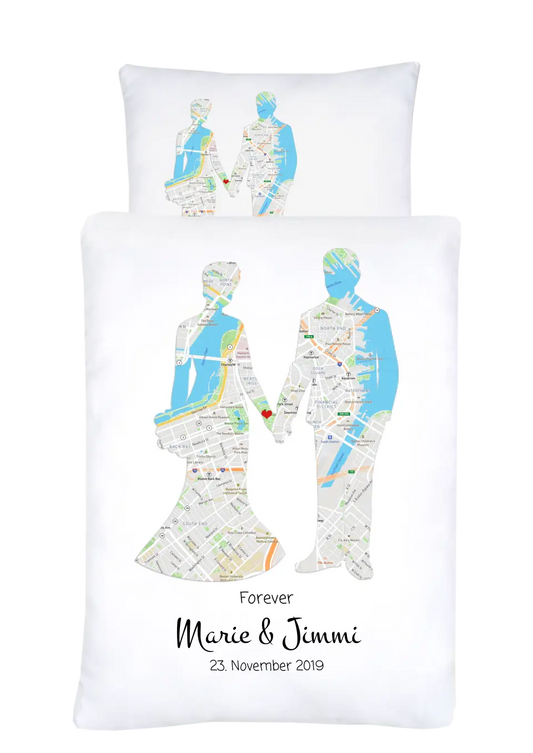 Hochzeitsgeschenk Just Married | Personalisierter Bettbezug Brautpaar Motiv | Geschenk zur Hochzeit, Valentin, Liebe im Koordinaten Stadtkarte Design