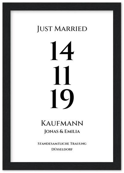 Personalisiertes Hochzeitsposter "Just Married" |  "Hochzeit Datum" Hochzeitsgeschenk mit Namen und Datum