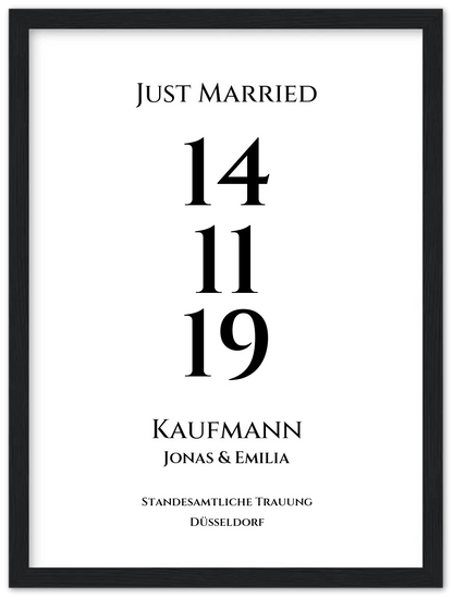 Personalisiertes Hochzeitsposter "Just Married" |  "Hochzeit Datum" Hochzeitsgeschenk mit Namen und Datum