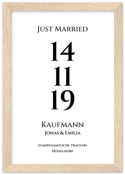 Personalisiertes Hochzeitsposter "Just Married" |  "Hochzeit Datum" Hochzeitsgeschenk mit Namen und Datum