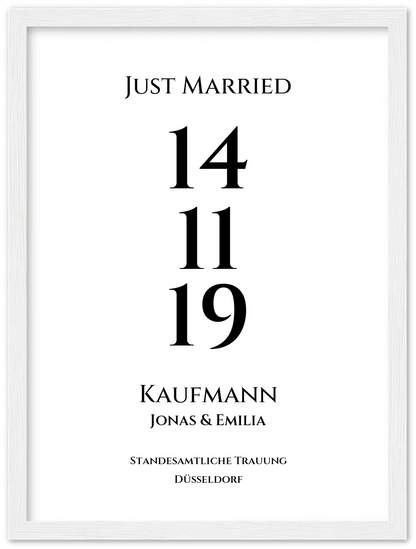 Personalisiertes Hochzeitsposter "Just Married" |  "Hochzeit Datum" Hochzeitsgeschenk mit Namen und Datum