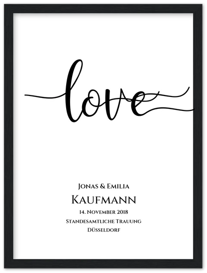 Personalisiertes Hochzeitsposter "LOVE" |  Hochzeitsgeschenk mit Namen und Datum