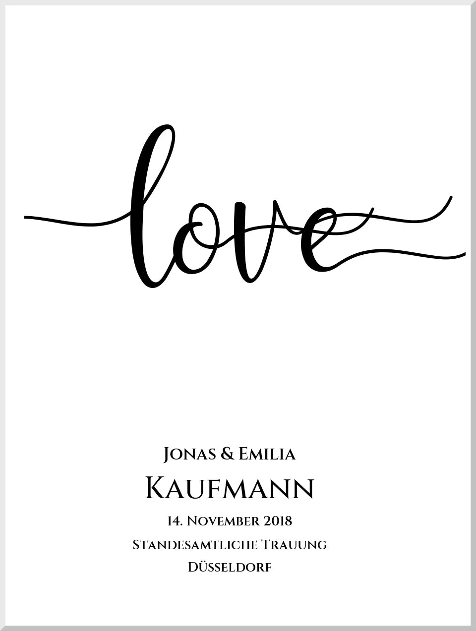 Personalisiertes Hochzeitsposter "LOVE" |  Hochzeitsgeschenk mit Namen und Datum