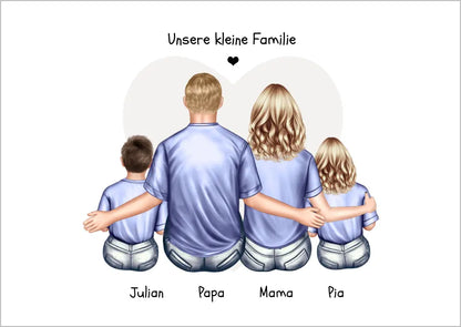 Personalisiertes Familienbild mit 2 Kindern- Geschenk Papa -Geschenk Mama -  Vatertagsgeschenk Geburtstagsgeschenk