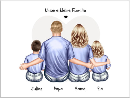 Personalisiertes Familienbild mit 2 Kindern- Geschenk Papa -Geschenk Mama -  Vatertagsgeschenk Geburtstagsgeschenk