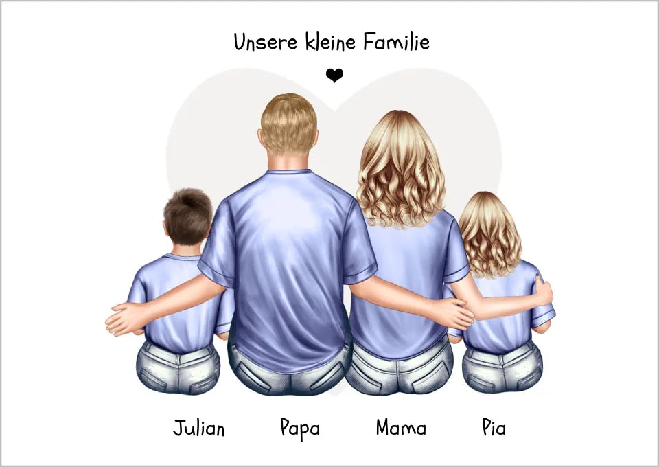 Personalisiertes Familienbild mit 2 Kindern- Geschenk Papa -Geschenk Mama -  Vatertagsgeschenk Geburtstagsgeschenk