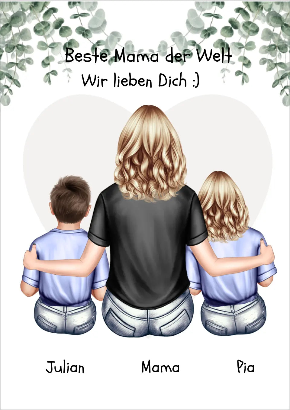 Personalisiertes Poster Geschenk Mama mit 2 Kindern Tochter/Sohn  - Muttertagsgeschenk - Geburtstagsgeschenk 2