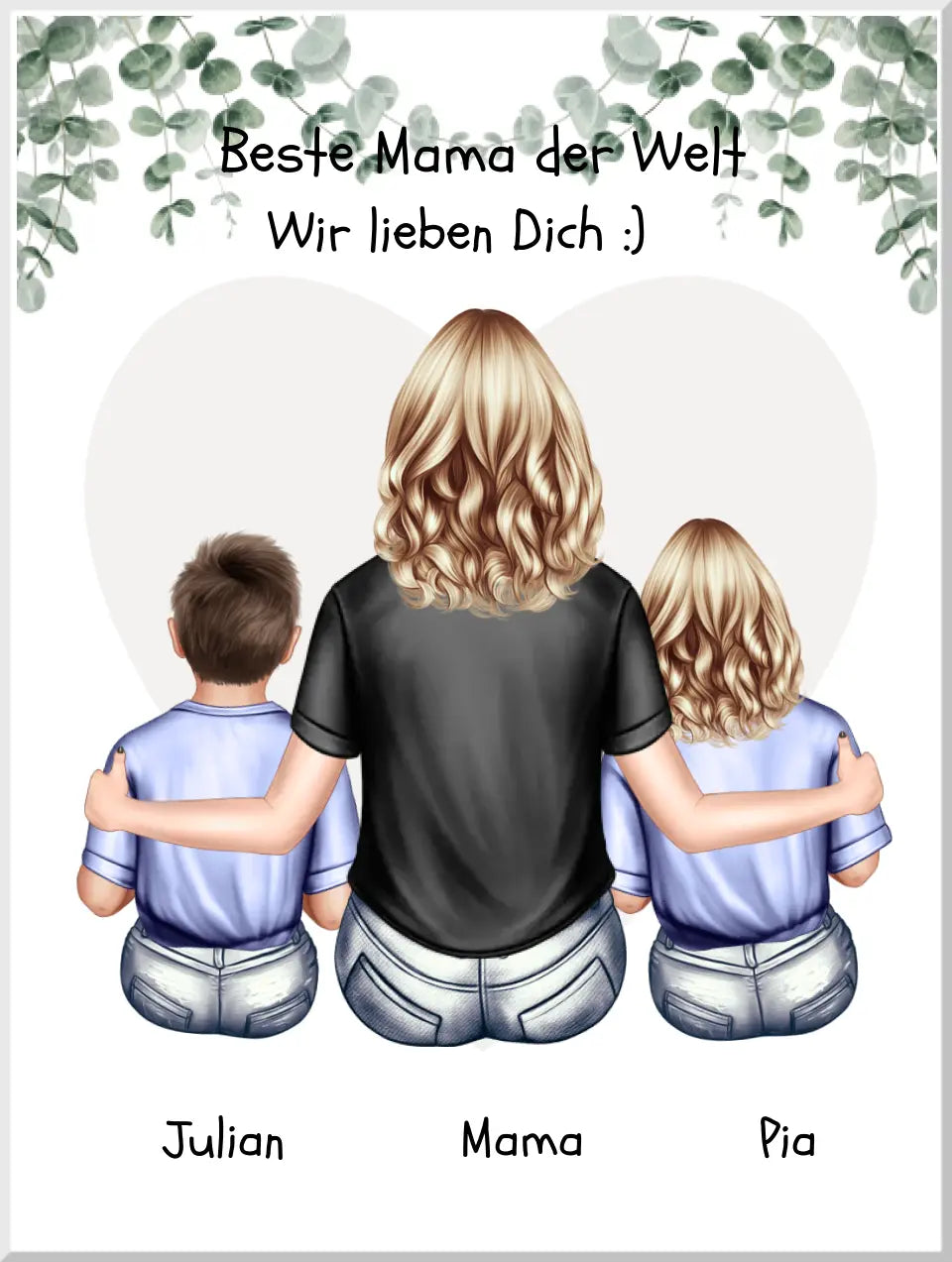 Personalisiertes Poster Geschenk Mama mit 2 Kindern Tochter/Sohn  - Muttertagsgeschenk - Geburtstagsgeschenk 2