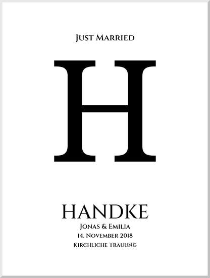 Personalisiertes Hochzeitsposter "Just Married" |  Hochzeitsgeschenk mit Namen und Datum