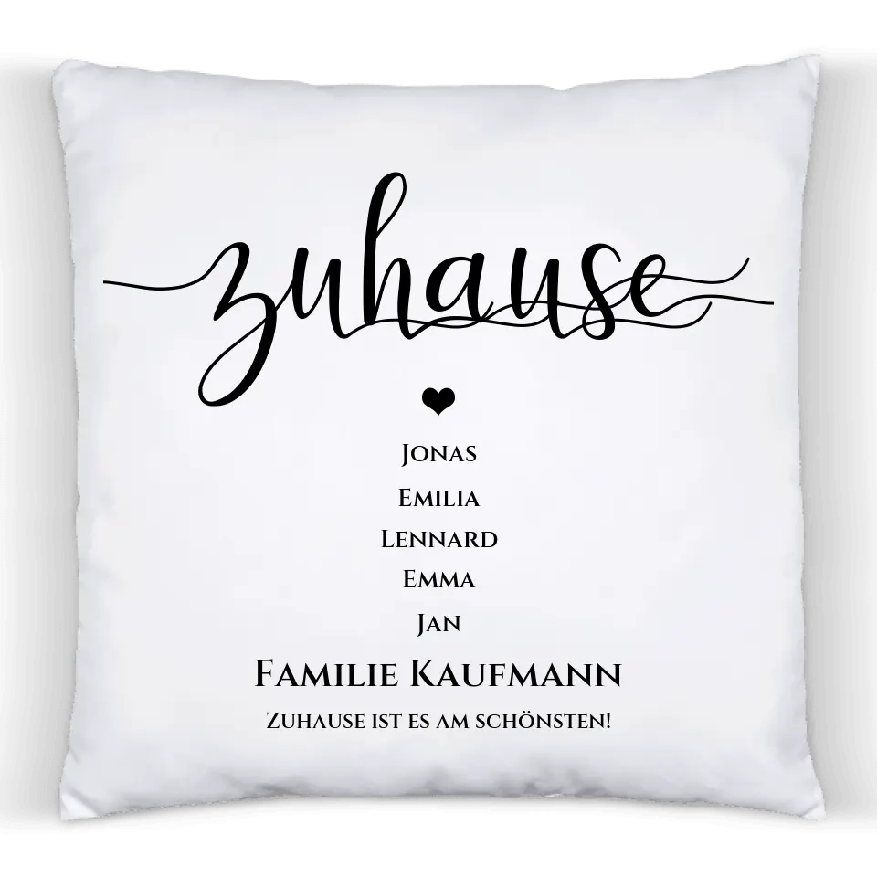 "ZUHAUSE" Kissen Geschenk | personalisiertes Deko Kissen Namen und Text | Geschenk zum Einzug, Geburtstag, Muttertag, Vatertag, Weihnachten