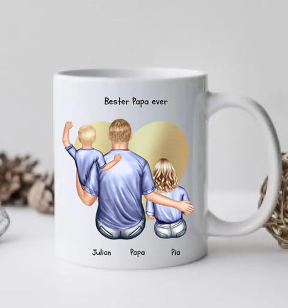 Personalisierte Tasse Vatertagsgeschenk - Papa Geburtstagsgeschenk Tasse mit 2 Kindern