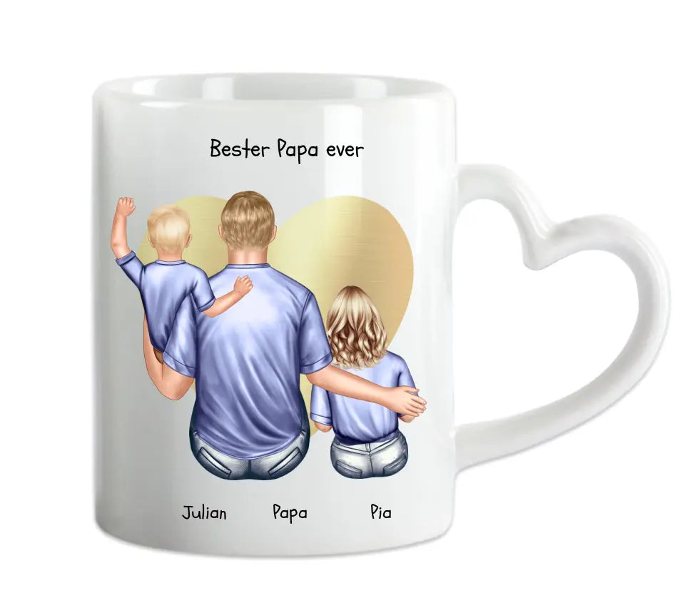 Personalisierte Tasse Vatertagsgeschenk - Papa Geburtstagsgeschenk Tasse mit 2 Kindern