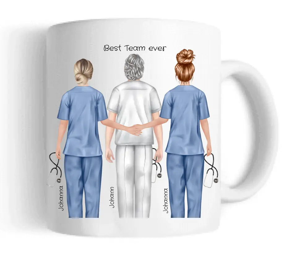 3 Beste Krankenschwester/ Pfleger Team Tasse, Personalisierter Kaffeebecher, Geschenk Kollegin, Tassendruck, Pflegerin, Ärztin, Arzt