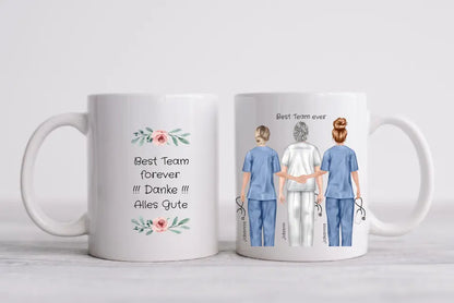 3 Beste Krankenschwester/ Pfleger Team Tasse, Personalisierter Kaffeebecher, Geschenk Kollegin, Tassendruck, Pflegerin, Ärztin, Arzt