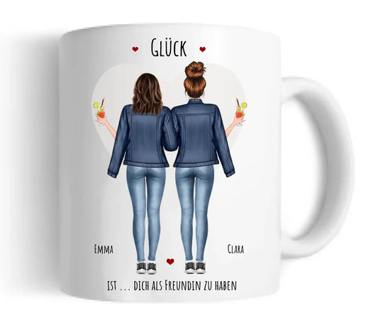 Glück 2 Beste Freundinnen Geschenk Tasse personalisiert, Geschenk Schwester, Kollegin