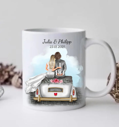 Personalisiertes Tasse Hochzeitsgeschenk mit Hochzeitsauto, Kaffeebecher