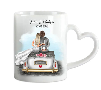 Personalisiertes Tasse Hochzeitsgeschenk mit Hochzeitsauto, Kaffeebecher