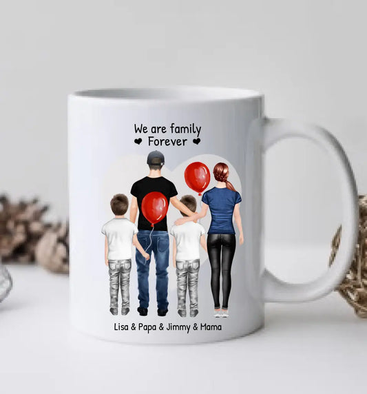 Personalisierte Tasse mit Familie 2 Kinder | Mama, Papa, 2 Kinder, Sohn oder Tochter | Geburtstagsgeschenk - Weihnachtsgeschenkidee