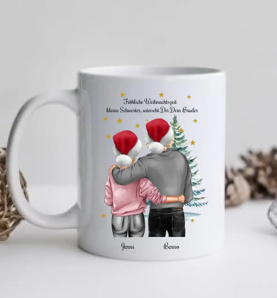 Nikolausgeschenk, Weihnachtsgeschenk für Geschwister Weihnachtsgeschenk, personalisierte Tasse kleine Schwester großer Bruder