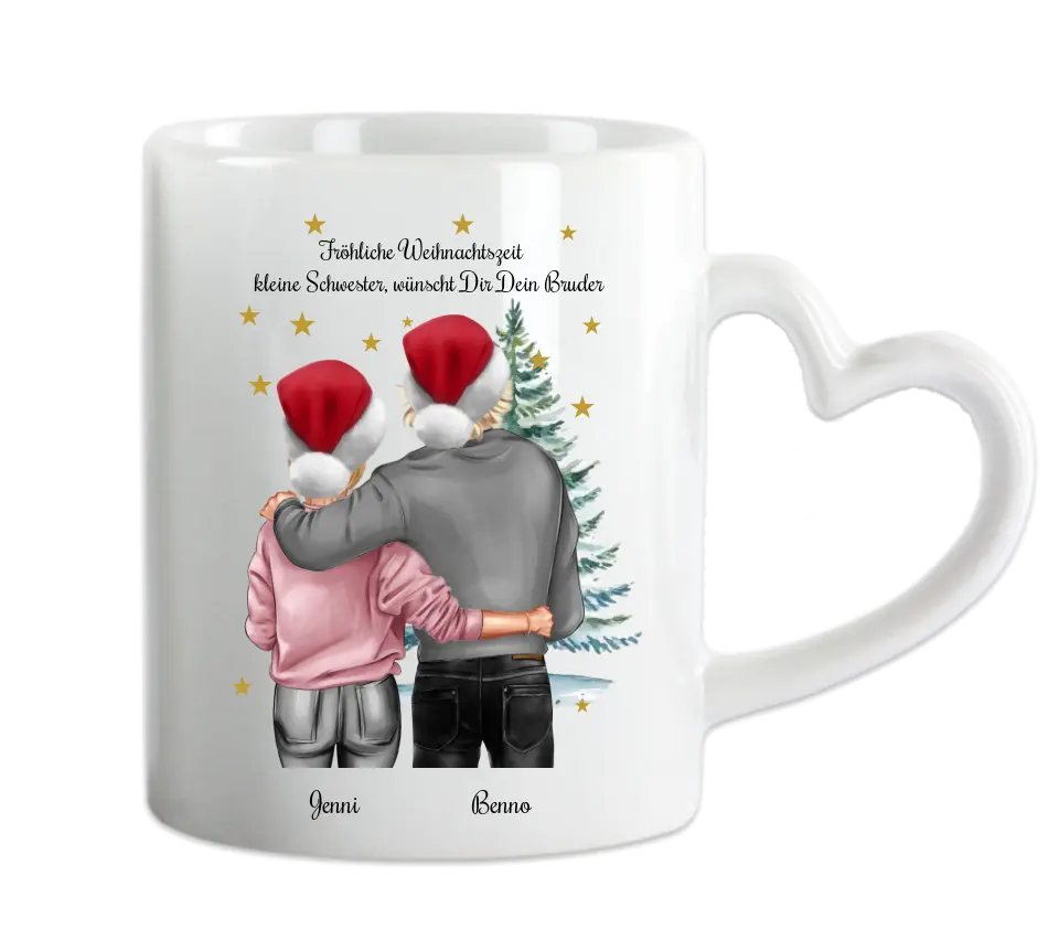 Nikolausgeschenk, Weihnachtsgeschenk für Geschwister Weihnachtsgeschenk, personalisierte Tasse kleine Schwester großer Bruder