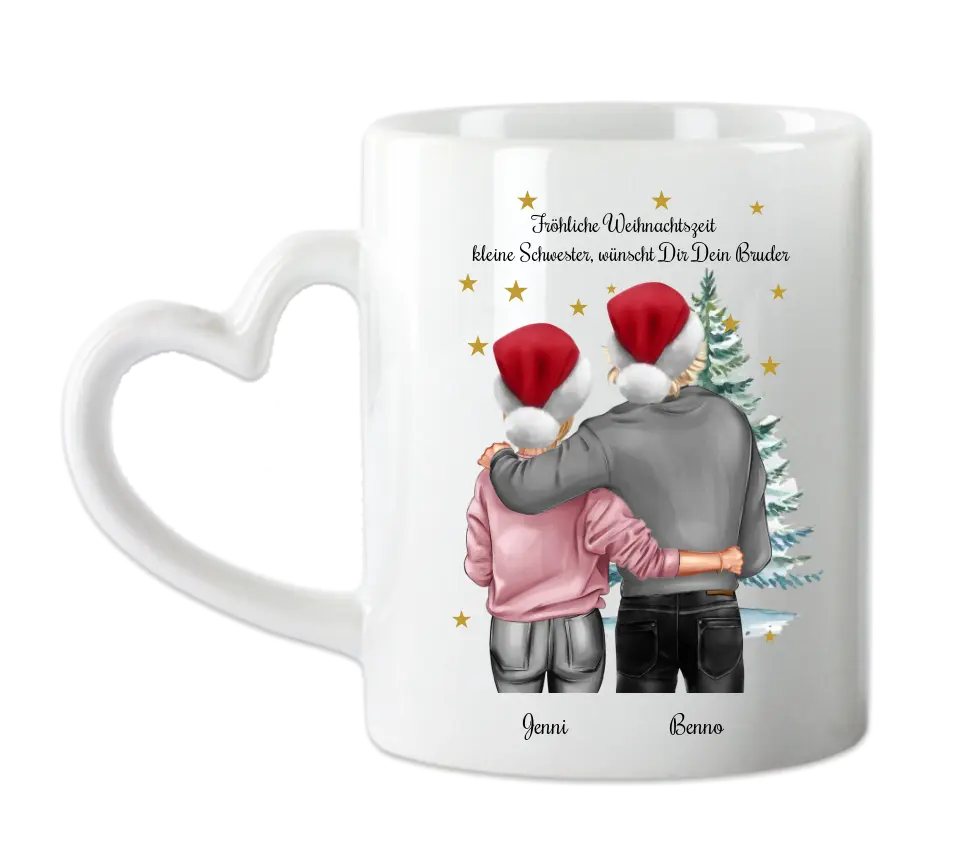 Nikolausgeschenk, Weihnachtsgeschenk für Geschwister Weihnachtsgeschenk, personalisierte Tasse kleine Schwester großer Bruder