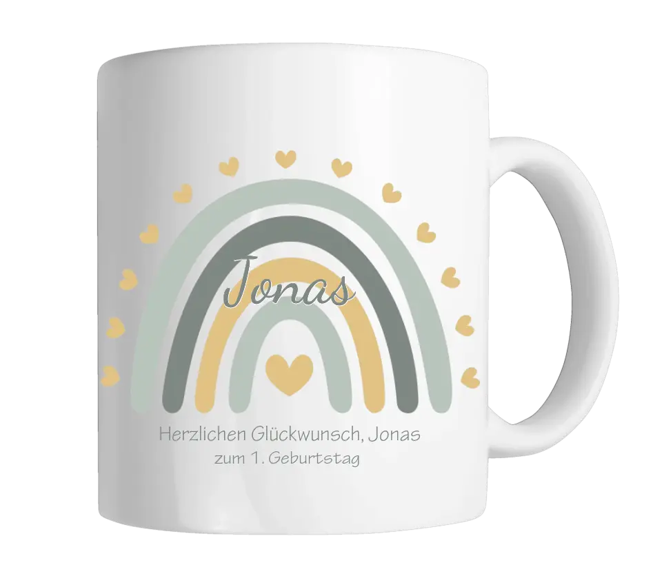 Regenbogentasse mit Wunschtext & Namen - Personalisierte Tasse Geschenk, Geburtstagsgeschenk, Weihnachtstasse, Nikolaustasse, blau