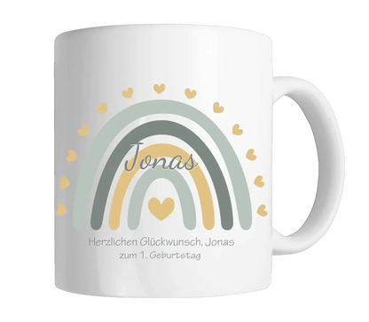 Regenbogentasse mit Wunschtext & Namen - Personalisierte Tasse Geschenk, Geburtstagsgeschenk, Weihnachtstasse, Nikolaustasse, blau