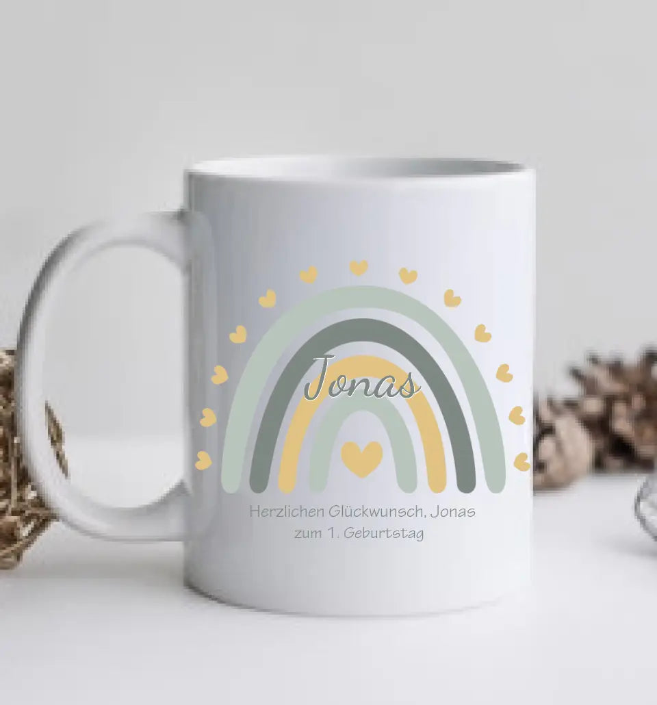 Regenbogentasse mit Wunschtext & Namen - Personalisierte Tasse Geschenk, Geburtstagsgeschenk, Weihnachtstasse, Nikolaustasse, blau