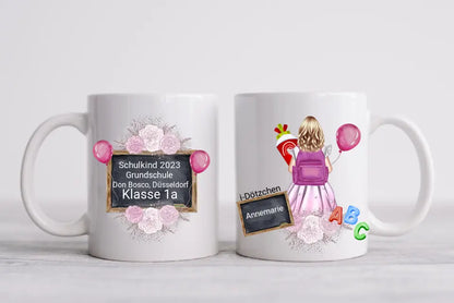 Personalisierte Tasse-Schulkind 2024-Personalisiertes Geschenk zur Einschulung Tasse für Mädchen - Einschulungsgeschenk | Kindertasse