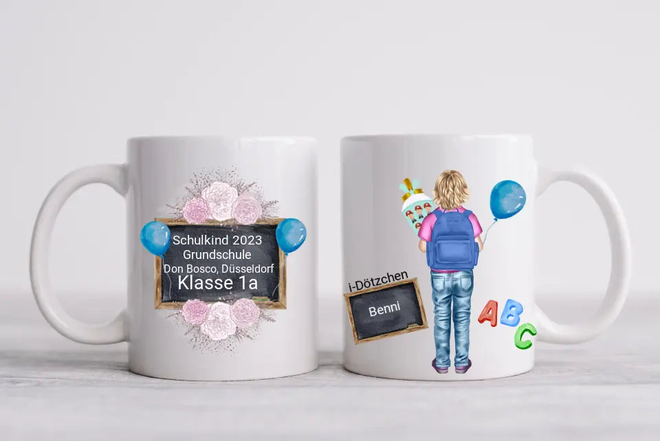 Personalisierte Tassen - Schulkind 2023 -Personalisiertes Geschenk zur Einschulung Tasse für Jungen - Kindertasse Einschulungsgeschenk