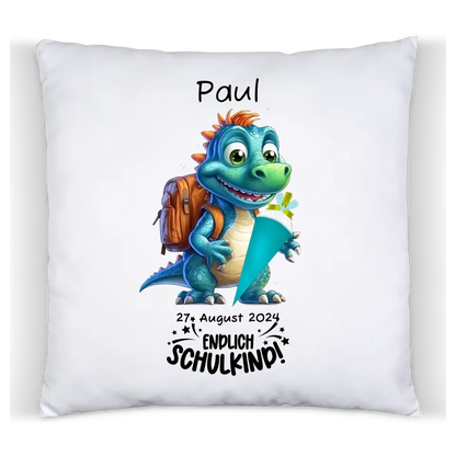 Schulkind 2024 | Einschulung Geschenk Tasse Becher Kissen Dino personalisiert | Einschulungsgeschenk | Schulbeginn 1. Klasse