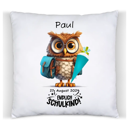 Schulkind 2024 | Einschulung Geschenk Kinder Tasse Becher Kissen Eule personalisiert | Einschulungsgeschenk | Schulbeginn 1. Klasse